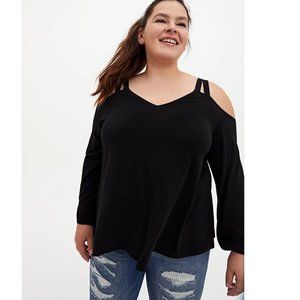 Torrid 5X 28 Black Crepe Balloon Sleeve Cold Shoulder Blouse
